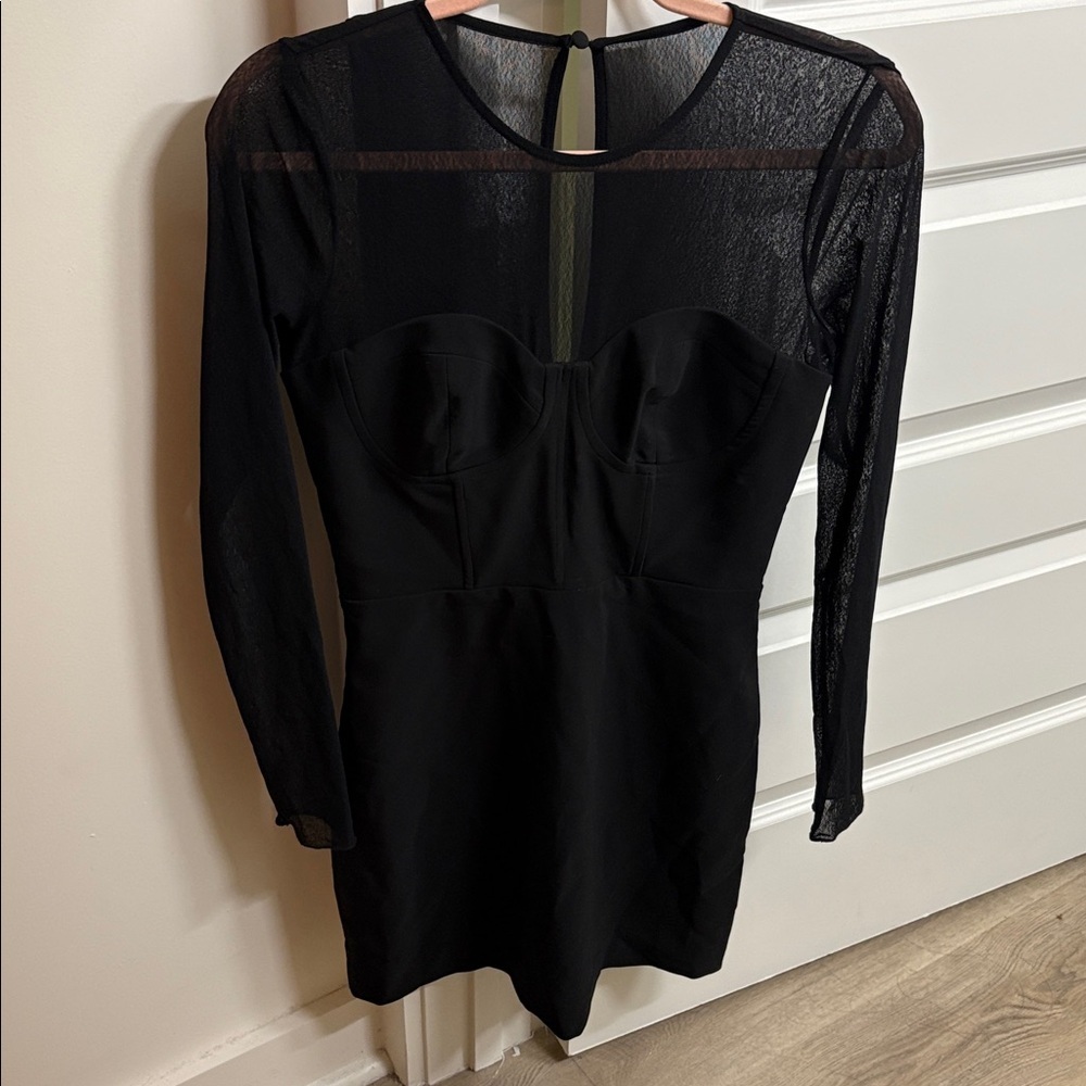 NBD REVOLVE Anita mini dress size small black  LBD mesh sleeves date night - Picture 4 of 11